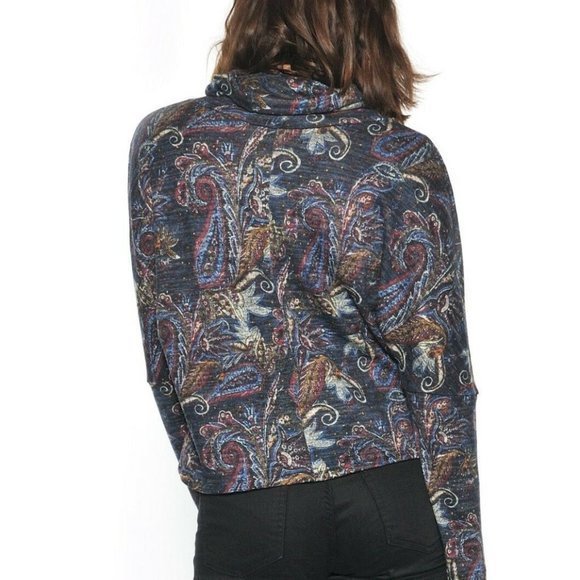 Navy boho paisley print mockneck top - Picture 2 of 8